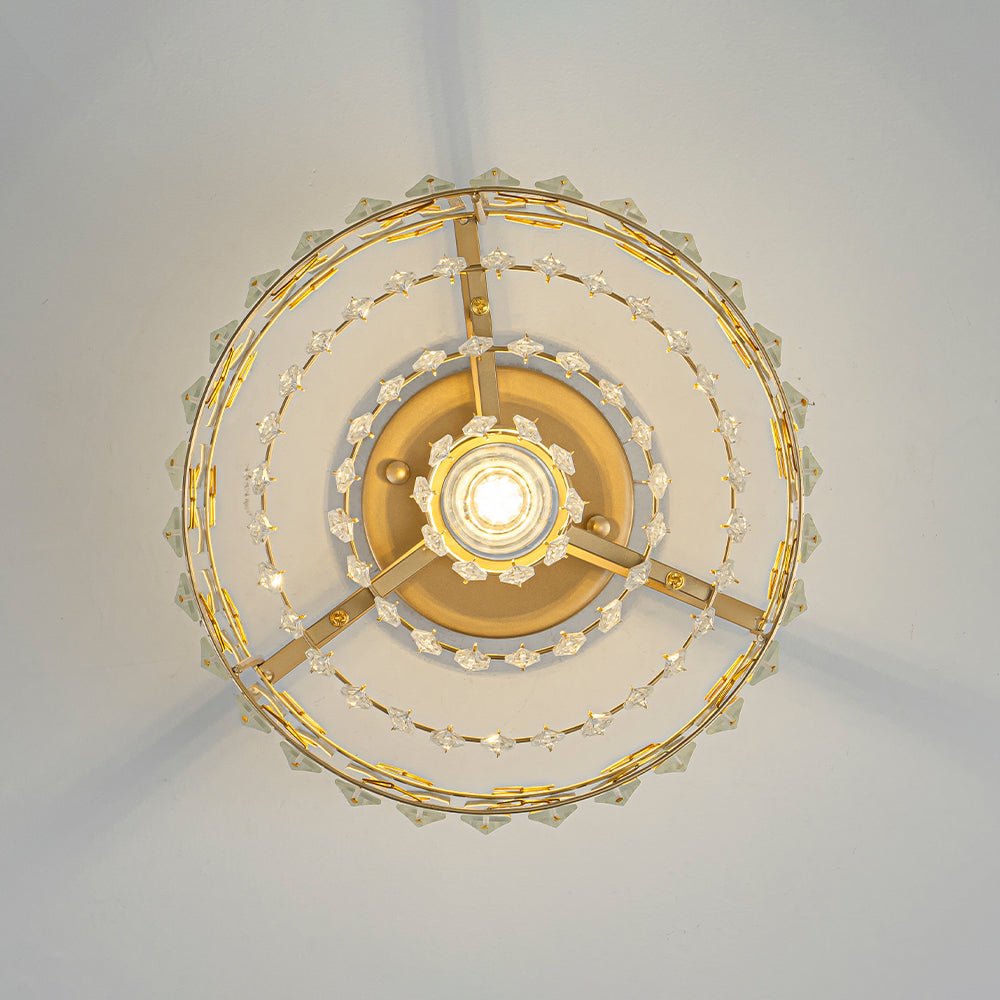 Flush Mount Crystal Fixture with Brass Tone – Dimmable Overhead Light for Entryways, Compact Rooms & Hallways – 10.6 in × 8.3 in Drum Design | Thomler