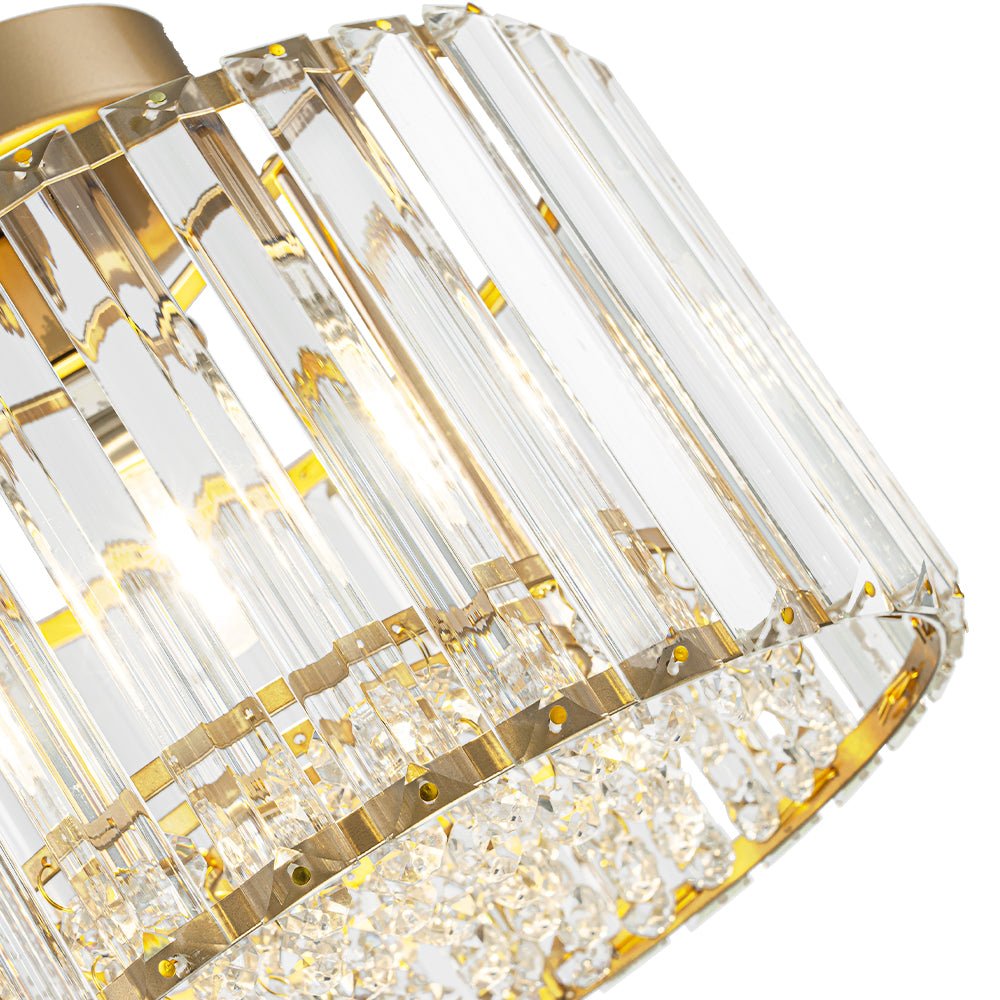 Flush Mount Crystal Fixture with Brass Tone – Dimmable Overhead Light for Entryways, Compact Rooms & Hallways – 10.6 in × 8.3 in Drum Design | Thomler