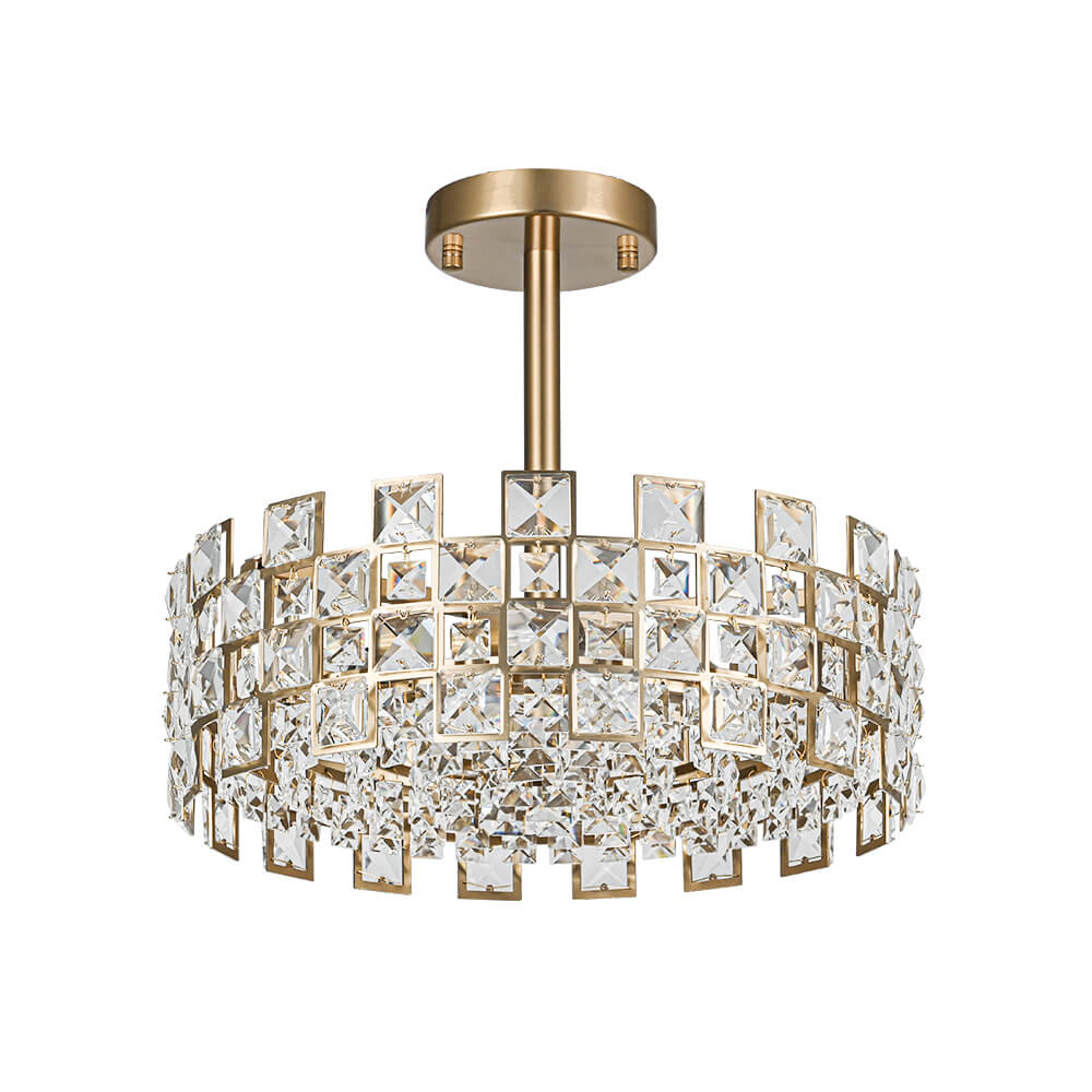 Semi-Flush Crystal Drum Light 15 Inch Dimmable Chrome Brass Metal Glass for Bedroom Living Room Dining Room Hallway Entry Foyer Modern Glam | Thomler