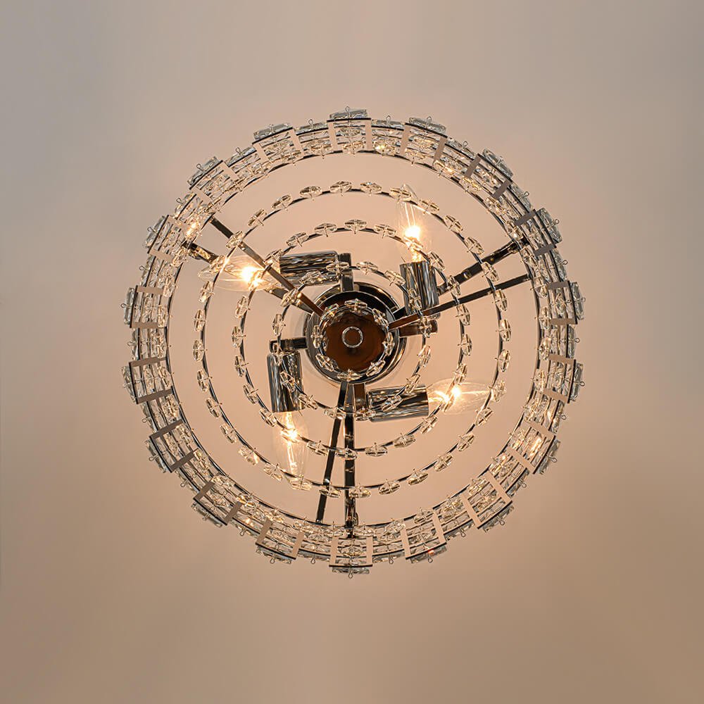 Semi-Flush Crystal Drum Light 15 Inch Dimmable Chrome Brass Metal Glass for Bedroom Living Room Dining Room Hallway Entry Foyer Modern Glam | Thomler