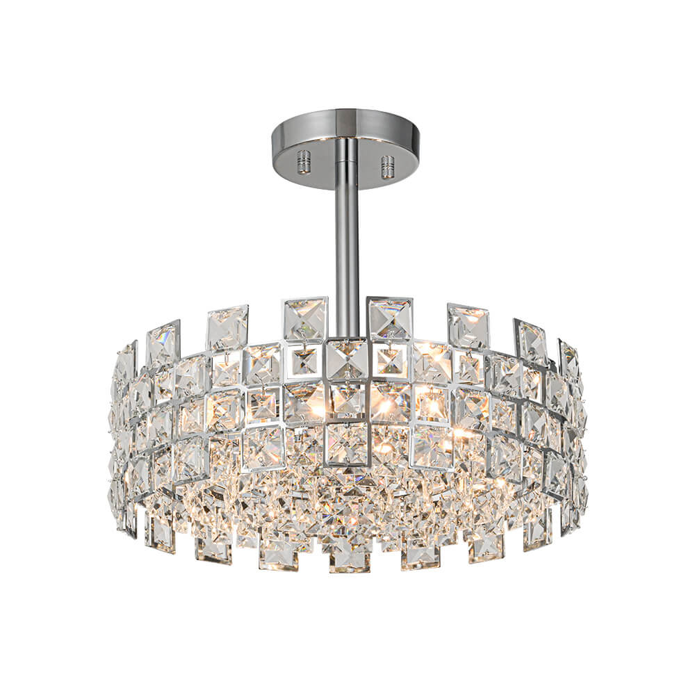 Semi-Flush Crystal Drum Light 15 Inch Dimmable Chrome Brass Metal Glass for Bedroom Living Room Dining Room Hallway Entry Foyer Modern Glam | Thomler