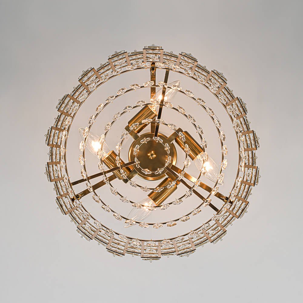 Semi-Flush Crystal Drum Light 15 Inch Dimmable Chrome Brass Metal Glass for Bedroom Living Room Dining Room Hallway Entry Foyer Modern Glam | Thomler