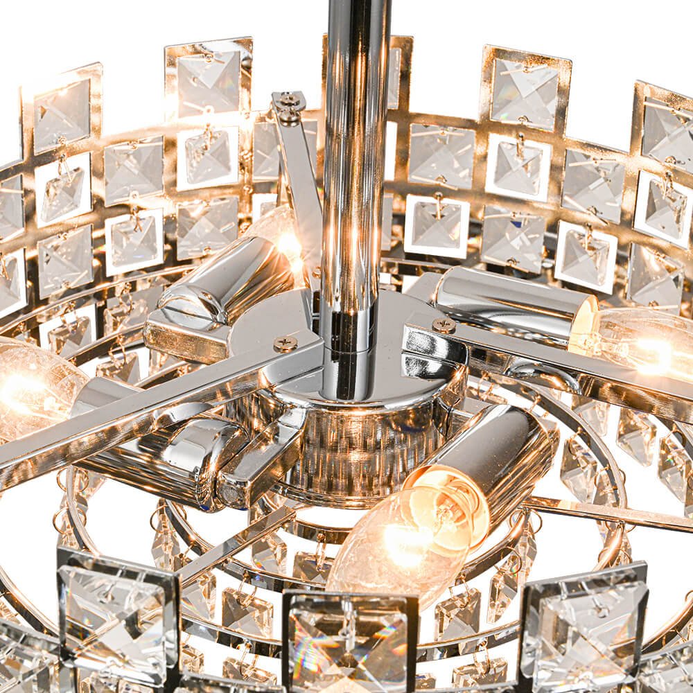 Semi-Flush Crystal Drum Light 15 Inch Dimmable Chrome Brass Metal Glass for Bedroom Living Room Dining Room Hallway Entry Foyer Modern Glam | Thomler