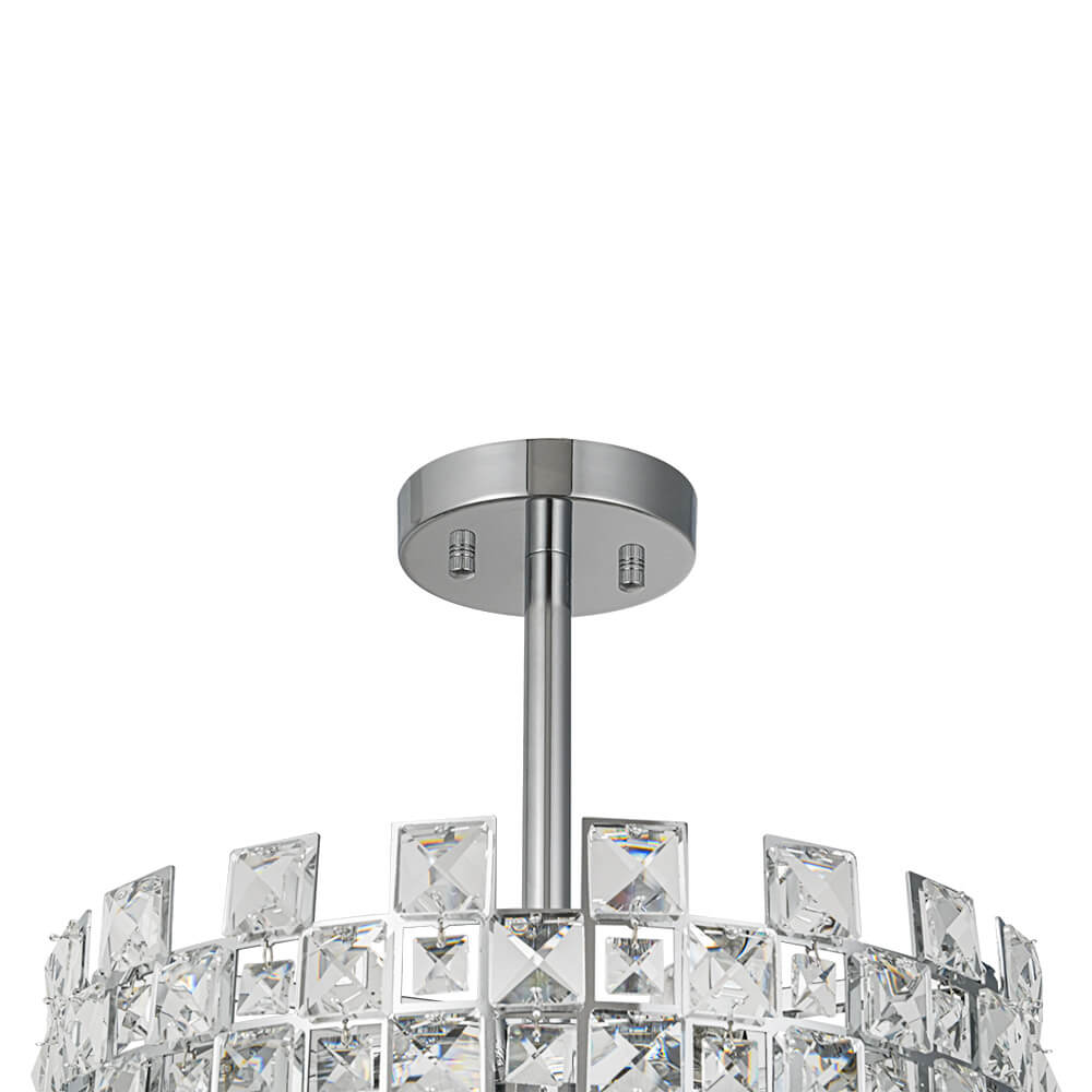 Semi-Flush Crystal Drum Light 15 Inch Dimmable Chrome Brass Metal Glass for Bedroom Living Room Dining Room Hallway Entry Foyer Modern Glam | Thomler