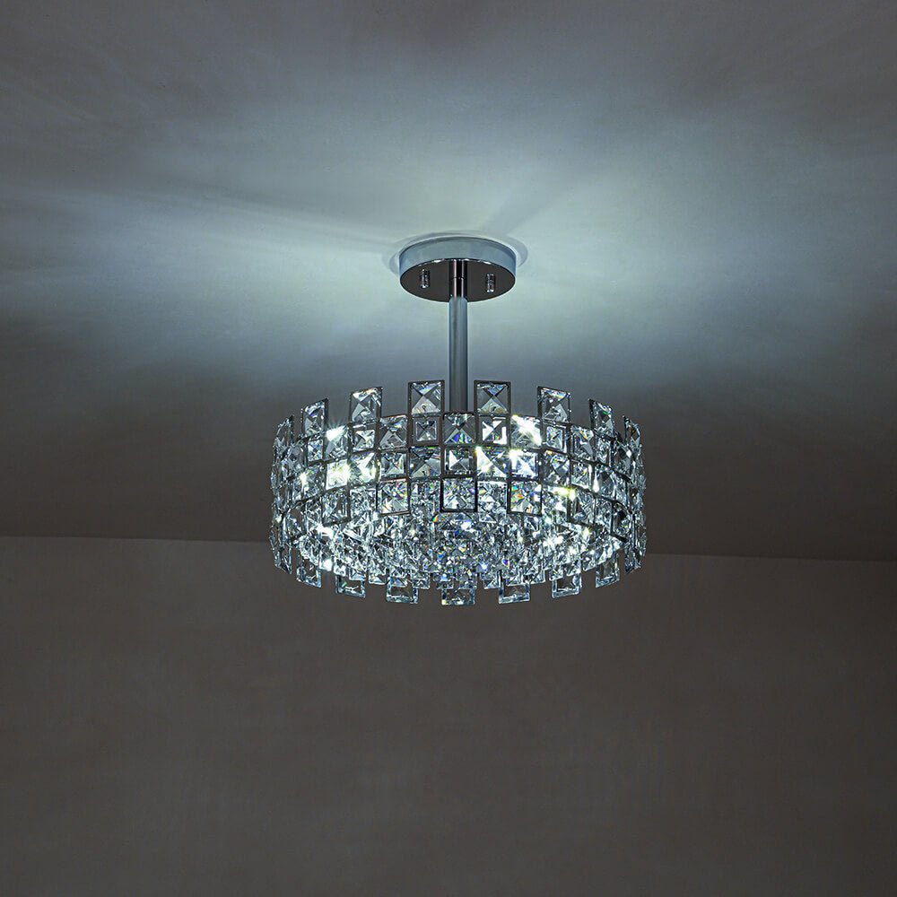 Semi-Flush Crystal Drum Light 15 Inch Dimmable Chrome Brass Metal Glass for Bedroom Living Room Dining Room Hallway Entry Foyer Modern Glam | Thomler