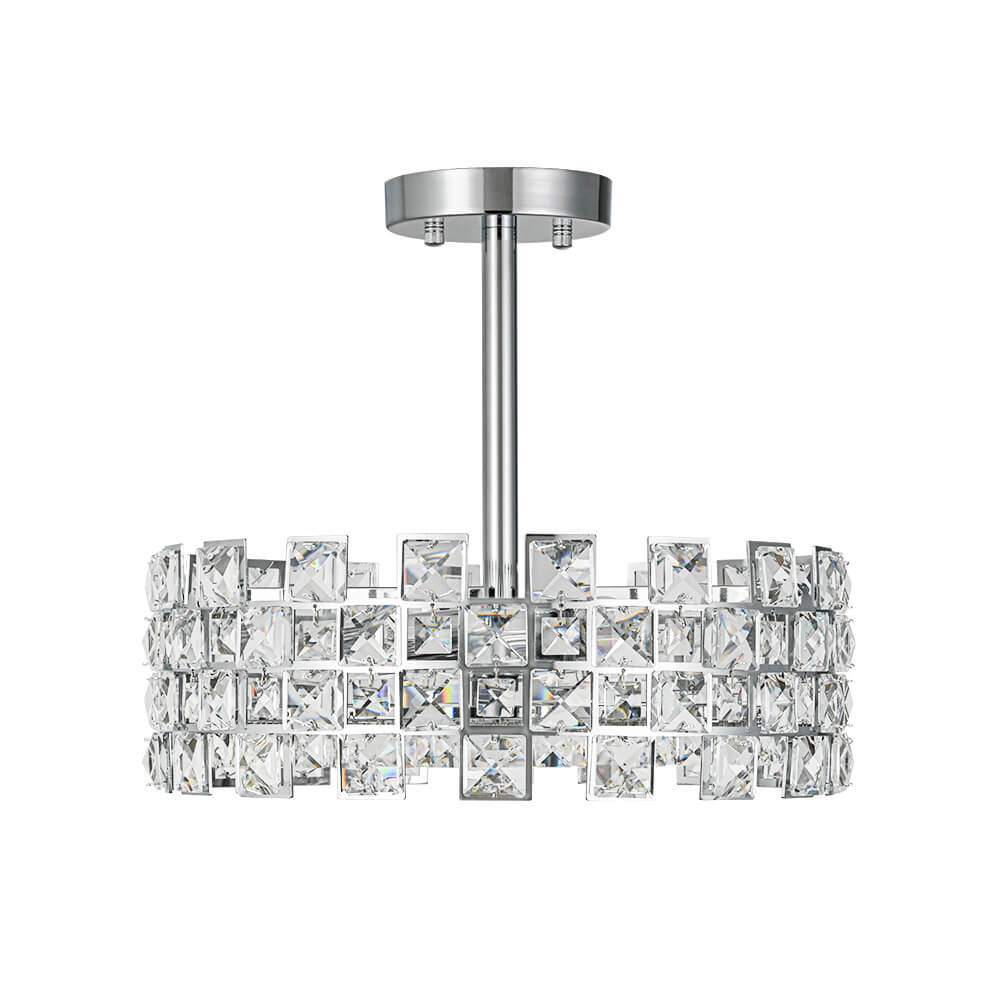 Semi-Flush Crystal Drum Light 15 Inch Dimmable Chrome Brass Metal Glass for Bedroom Living Room Dining Room Hallway Entry Foyer Modern Glam | Thomler