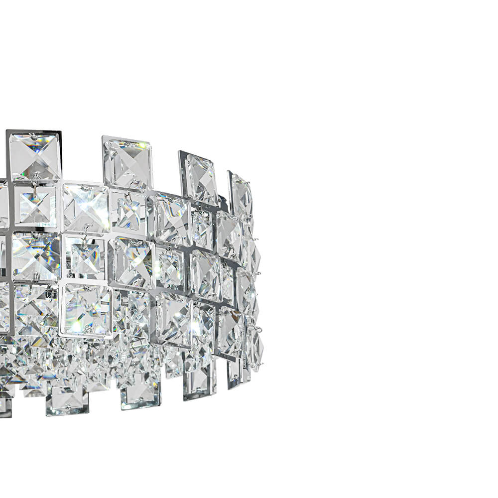 Semi-Flush Crystal Drum Light 15 Inch Dimmable Chrome Brass Metal Glass for Bedroom Living Room Dining Room Hallway Entry Foyer Modern Glam | Thomler