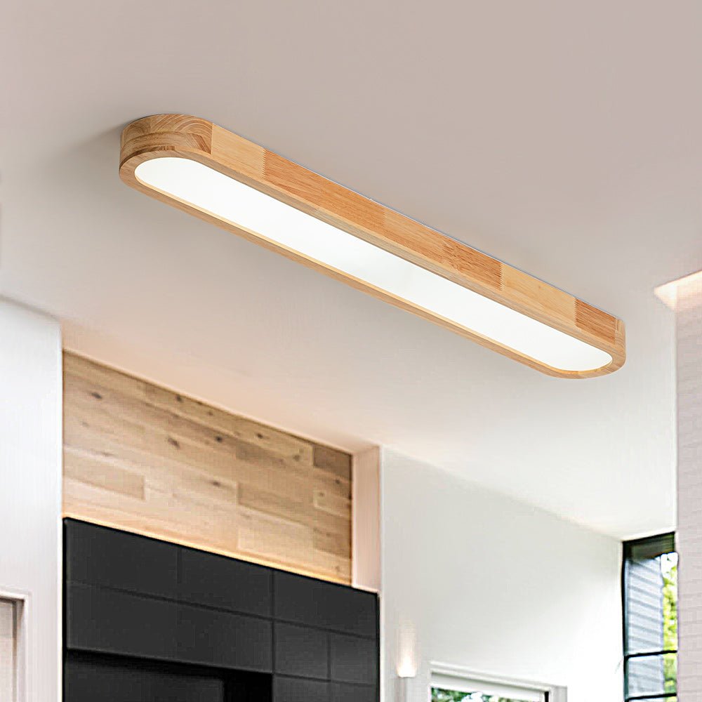 Oval LED Flush Mount Ceiling Light with Wood-Look Frame 37 in Dimmable Kitchen & Living Room Remote Fixture | Thomler