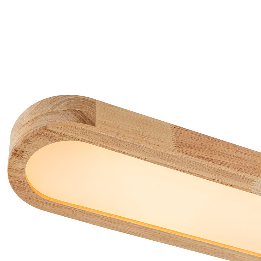 Oval LED Flush Mount Ceiling Light with Wood-Look Frame 37 in Dimmable Kitchen & Living Room Remote Fixture | Thomler