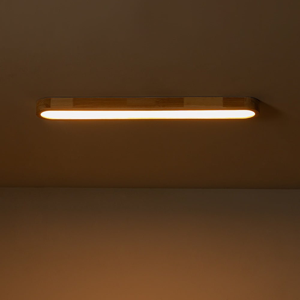 Oval LED Flush Mount Ceiling Light with Wood-Look Frame 37 in Dimmable Kitchen & Living Room Remote Fixture | Thomler