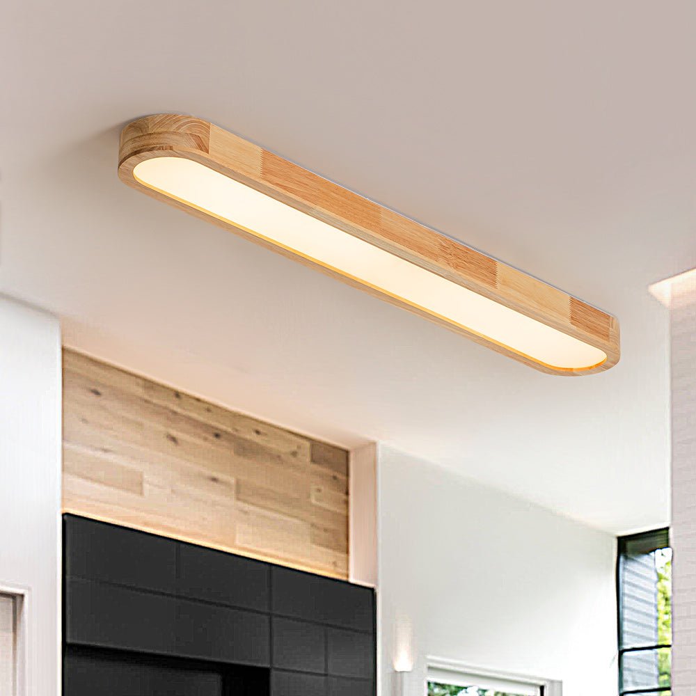 Oval LED Flush Mount Ceiling Light with Wood-Look Frame 37 in Dimmable Kitchen & Living Room Remote Fixture | Thomler