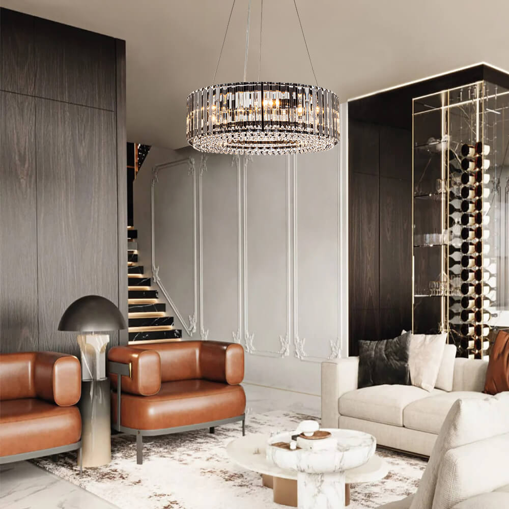 Six-Light Hanging Fixture with Faceted Crystals & Metal Frame for Dining Rooms, Entryways & Living Spaces – Adjustable Height, E14 Base, Gla | Thomler