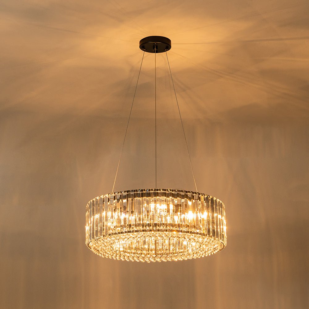 Six-Light Hanging Fixture with Faceted Crystals & Metal Frame for Dining Rooms, Entryways & Living Spaces – Adjustable Height, E14 Base, Gla | Thomler
