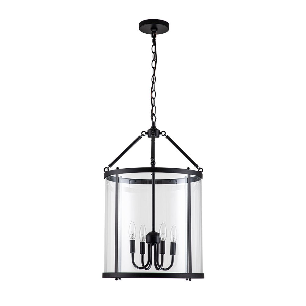 Glass Lantern Pendant Light 18-Inch Cylinder 4-Bulb Fixture Adjustable Chain Dining Table Kitchen Island Foyer Hanging Lamp E14 Socket Dimma | Thomler