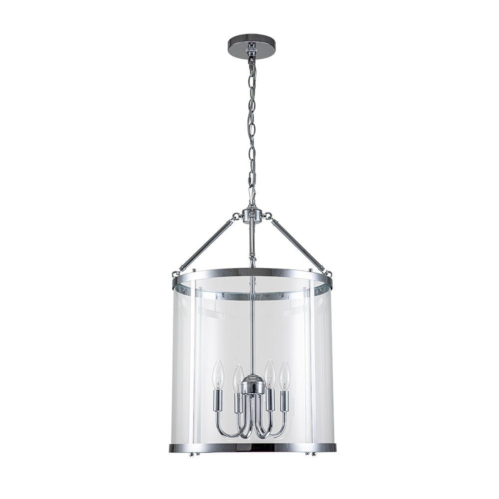 Glass Lantern Pendant Light 18-Inch Cylinder 4-Bulb Fixture Adjustable Chain Dining Table Kitchen Island Foyer Hanging Lamp E14 Socket Dimma | Thomler