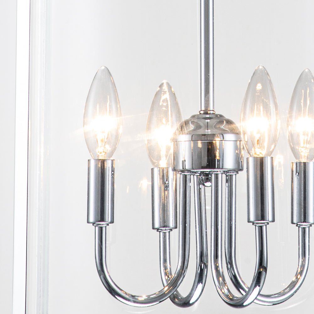 Glass Lantern Pendant Light 18-Inch Cylinder 4-Bulb Fixture Adjustable Chain Dining Table Kitchen Island Foyer Hanging Lamp E14 Socket Dimma | Thomler