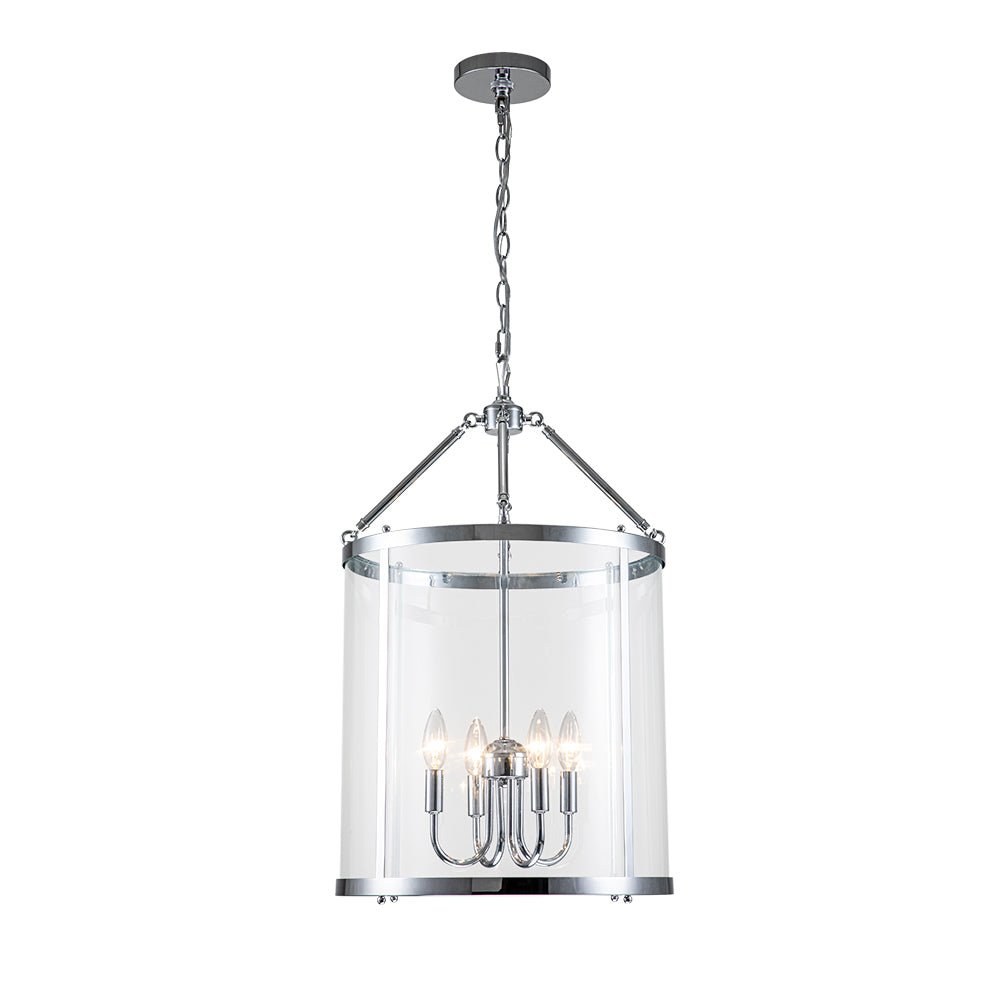 Glass Lantern Pendant Light 18-Inch Cylinder 4-Bulb Fixture Adjustable Chain Dining Table Kitchen Island Foyer Hanging Lamp E14 Socket Dimma | Thomler
