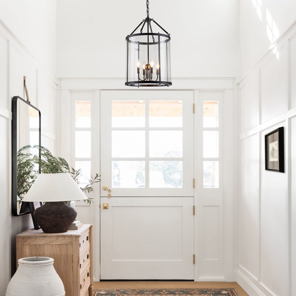 Glass Lantern Pendant Light 18-Inch Cylinder 4-Bulb Fixture Adjustable Chain Dining Table Kitchen Island Foyer Hanging Lamp E14 Socket Dimma | Thomler