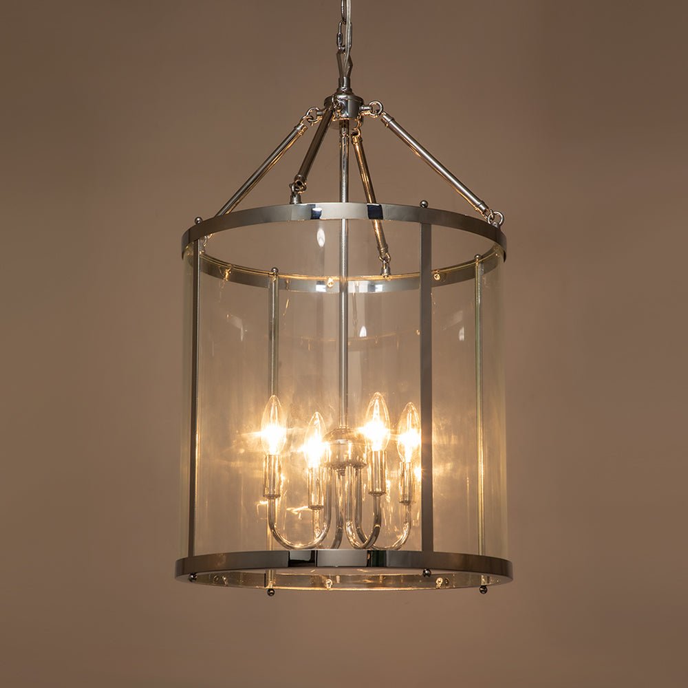 Glass Lantern Pendant Light 18-Inch Cylinder 4-Bulb Fixture Adjustable Chain Dining Table Kitchen Island Foyer Hanging Lamp E14 Socket Dimma | Thomler