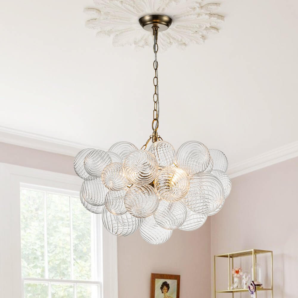 Multi-Globe Glass Chandelier Brass Finish Adjustable Height Ceiling Light for Dining Room Kitchen Island Modern Sphere Lighting Fixture 3 or | Thomler
