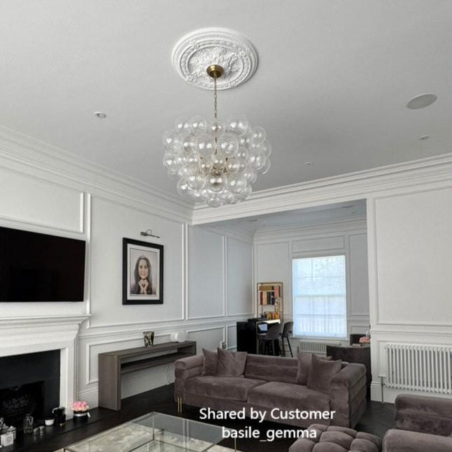 Multi-Globe Glass Chandelier Brass Finish Adjustable Height Ceiling Light for Dining Room Kitchen Island Modern Sphere Lighting Fixture 3 or | Thomler