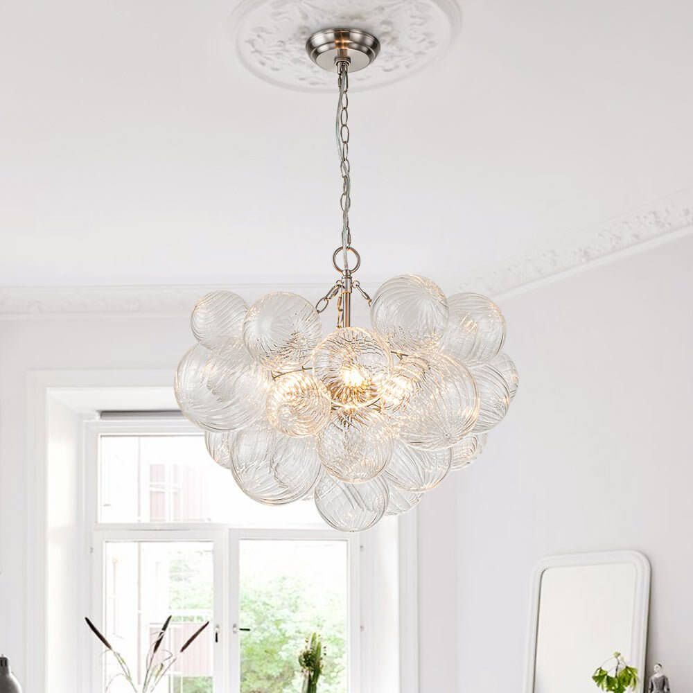 Multi-Globe Glass Chandelier Brass Finish Adjustable Height Ceiling Light for Dining Room Kitchen Island Modern Sphere Lighting Fixture 3 or | Thomler