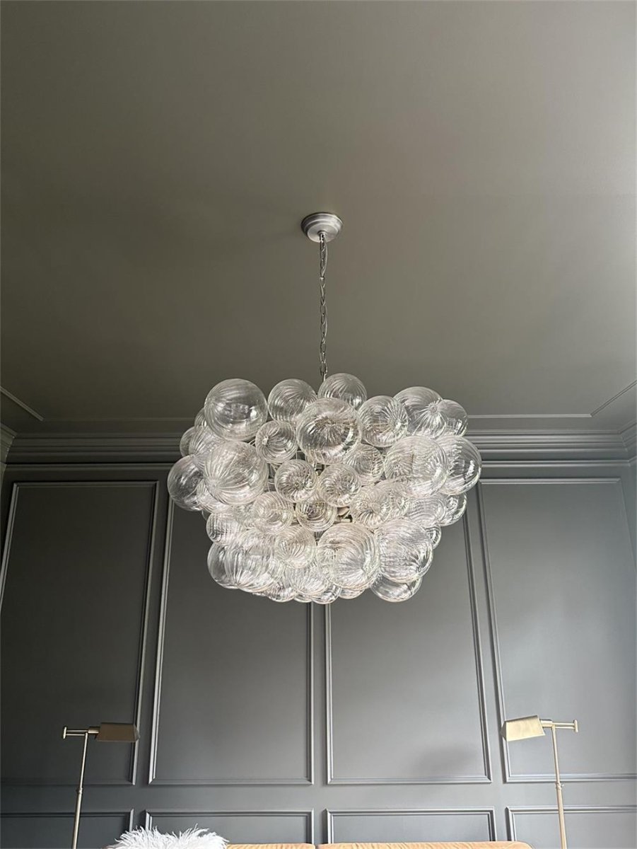 Multi-Globe Glass Chandelier Brass Finish Adjustable Height Ceiling Light for Dining Room Kitchen Island Modern Sphere Lighting Fixture 3 or | Thomler