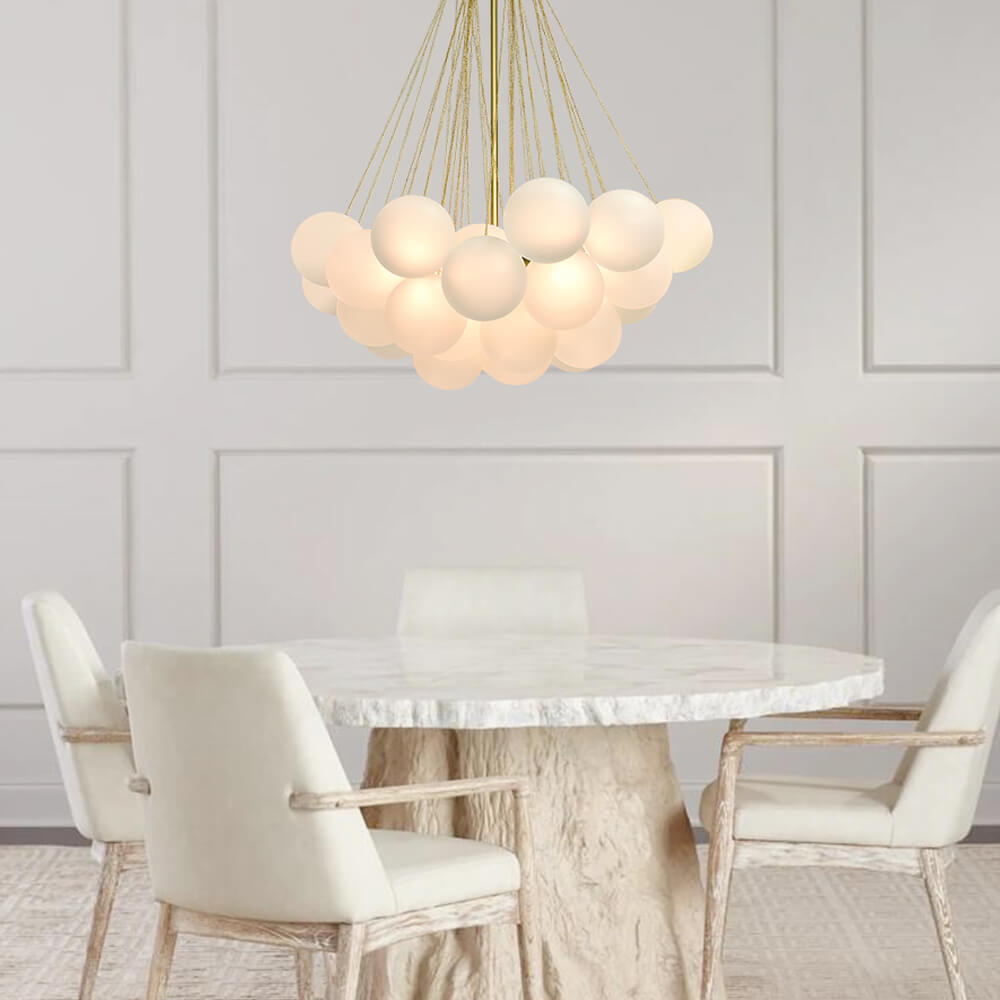 Multi-Sphere Glazen Kroonluchter 79 cm Breedte Verstelbare Hoogte voor Eetkamer Keuken Woonkamer 3-Lichts Matglazen Bol Cluster Plafondlamp | Thomler