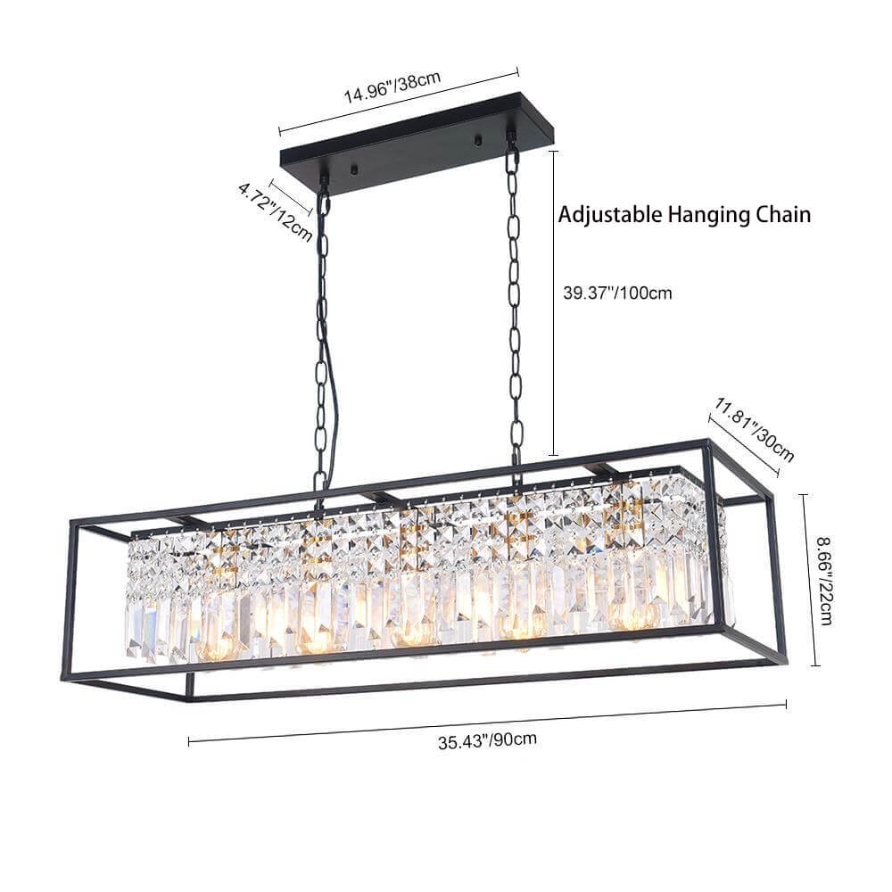 Linear Five-Light Hanging Fixture Black Metal Crystal Glass 35 inch for Kitchen Island Dining Room Table Adjustable Drop Ceiling Lamp Modern | Thomler