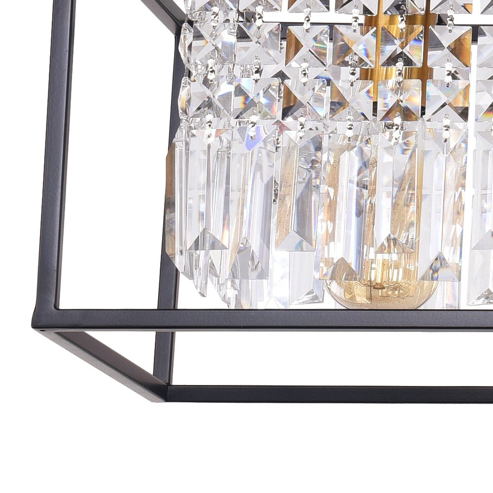 Linear Five-Light Hanging Fixture Black Metal Crystal Glass 35 inch for Kitchen Island Dining Room Table Adjustable Drop Ceiling Lamp Modern | Thomler