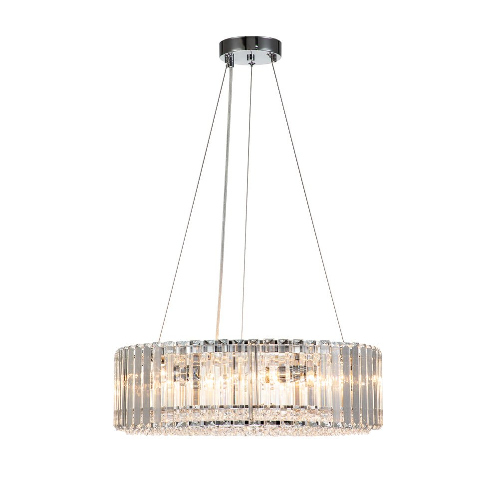 Round Chrome Fixture with Faceted Accents 20-Inch 6-Socket Adjustable Hanging Lamp for Foyer Dining Living Room Kitchen | Thomler