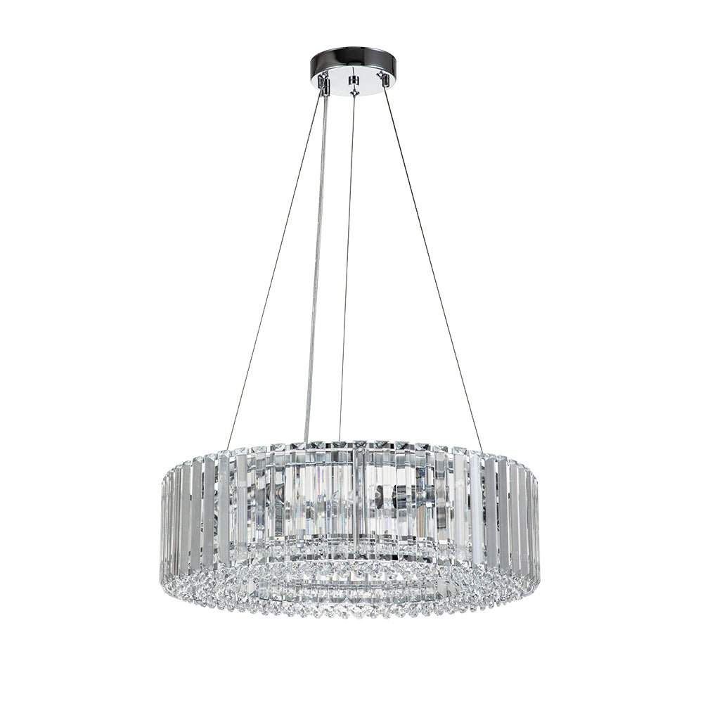 Round Chrome Fixture with Faceted Accents 20-Inch 6-Socket Adjustable Hanging Lamp for Foyer Dining Living Room Kitchen | Thomler