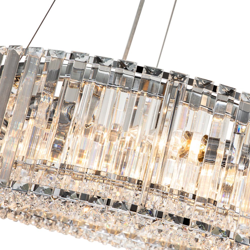 Round Chrome Fixture with Faceted Accents 20-Inch 6-Socket Adjustable Hanging Lamp for Foyer Dining Living Room Kitchen | Thomler