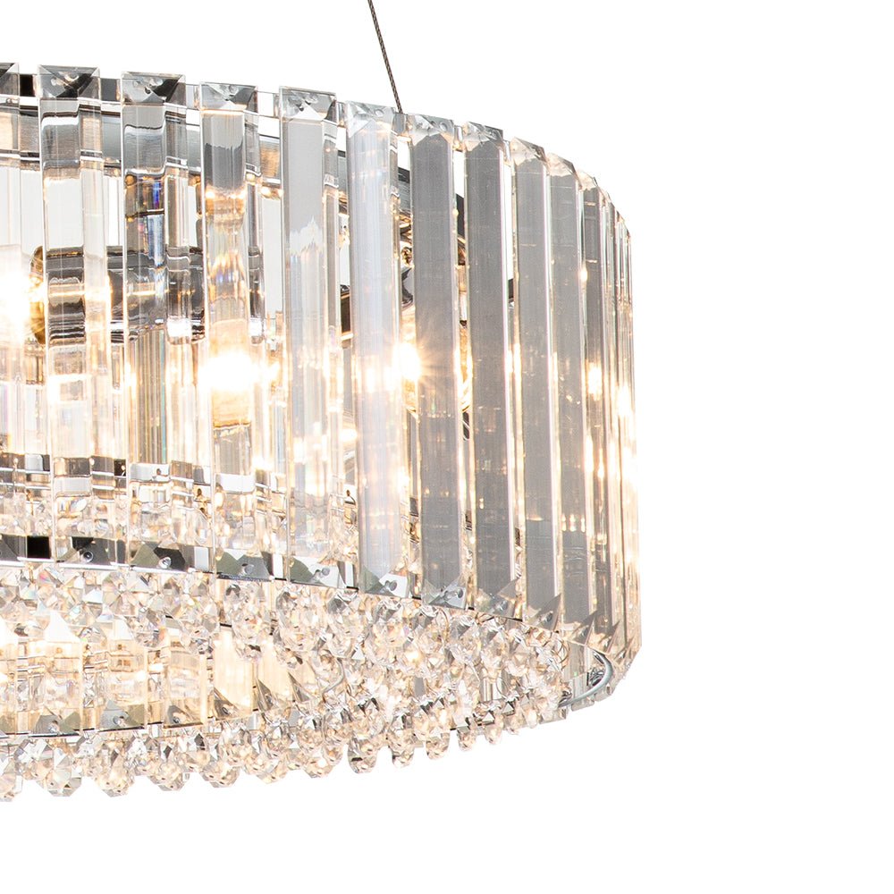 Round Chrome Fixture with Faceted Accents 20-Inch 6-Socket Adjustable Hanging Lamp for Foyer Dining Living Room Kitchen | Thomler