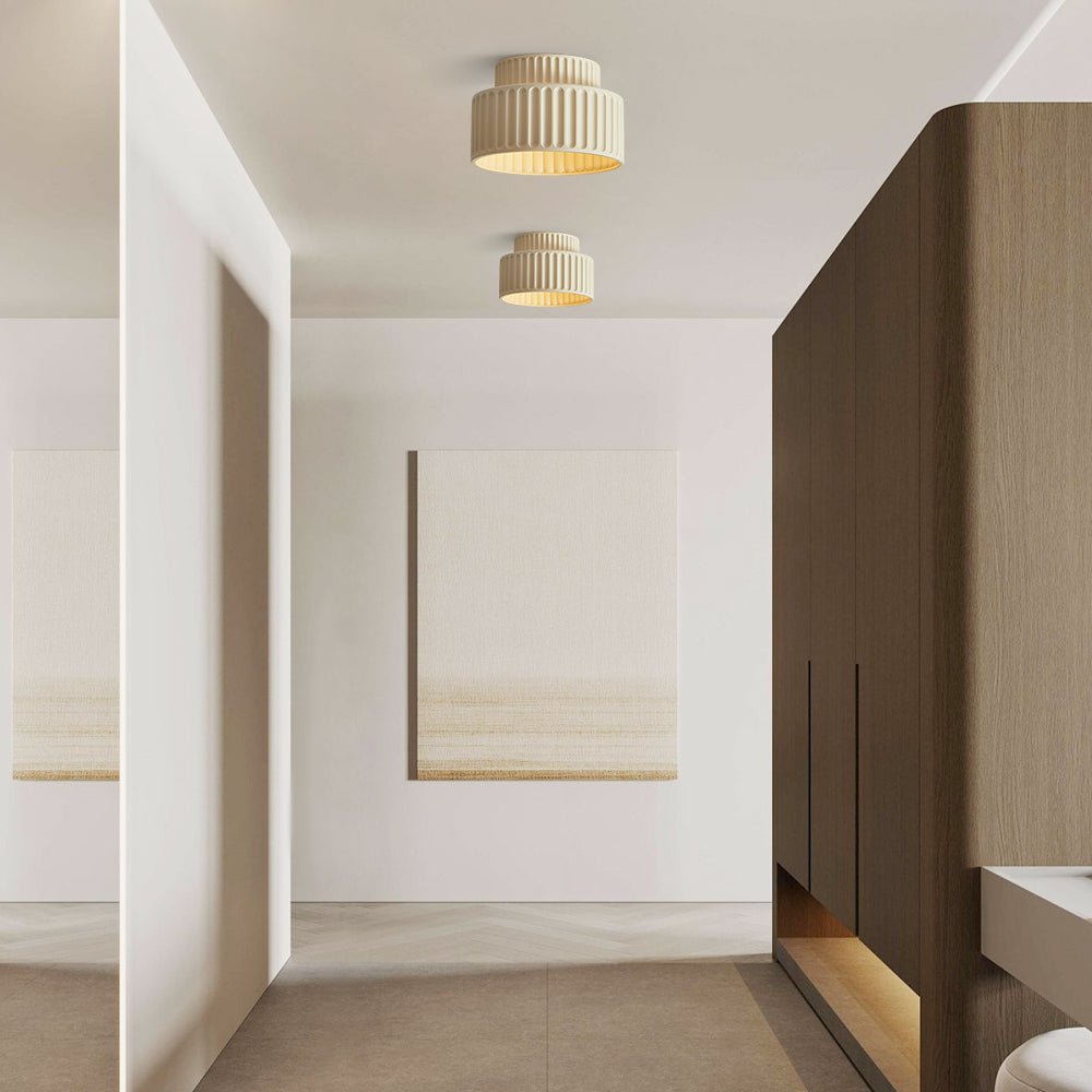 Dimmbare flache Deckenleuchte für Schlaf- und Wohnzimmer, geripptes Kunstharz, 23 cm, skandinavisch-japanisch inspiriert, sanfte Deckenbeleuchtung, L | Thomler