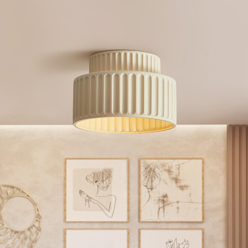 Dimmbare flache Deckenleuchte für Schlaf- und Wohnzimmer, geripptes Kunstharz, 23 cm, skandinavisch-japanisch inspiriert, sanfte Deckenbeleuchtung, L | Thomler