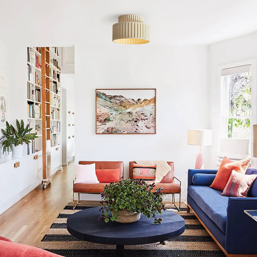 Dimmbare flache Deckenleuchte für Schlaf- und Wohnzimmer, geripptes Kunstharz, 23 cm, skandinavisch-japanisch inspiriert, sanfte Deckenbeleuchtung, L | Thomler