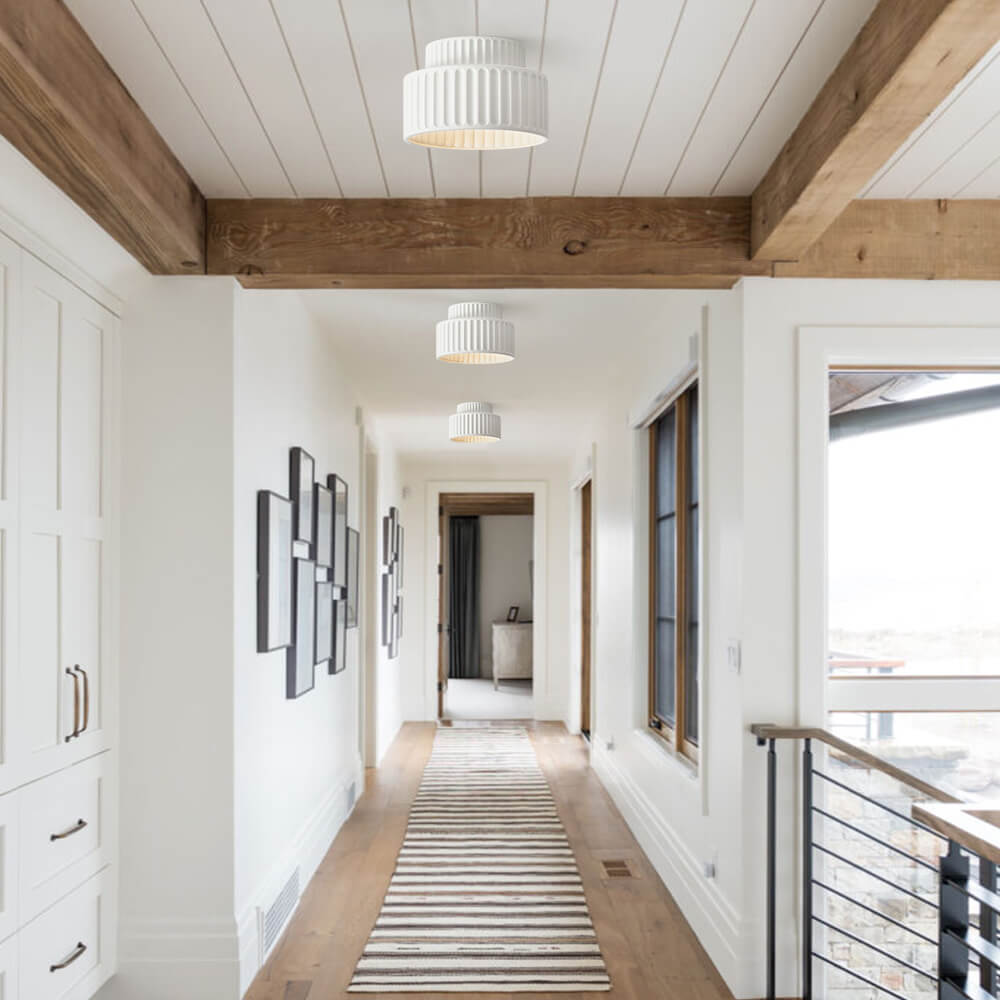 Dimmbare flache Deckenleuchte für Schlaf- und Wohnzimmer, geripptes Kunstharz, 23 cm, skandinavisch-japanisch inspiriert, sanfte Deckenbeleuchtung, L | Thomler