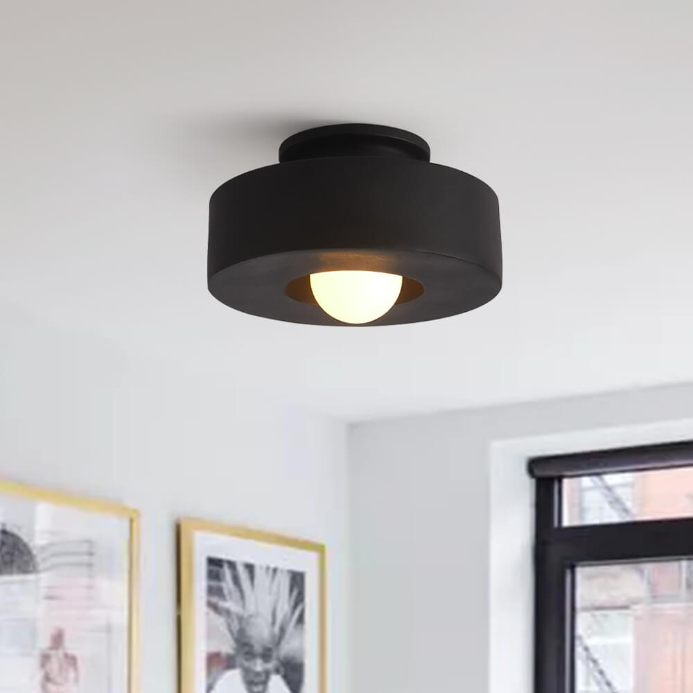 Flush Mount Drum Fixture 12-Inch Resin Shade Adjustable Brightness for Bedroom Den Hallway Low Profile 6-Inch Height Minimalist Japanese Sty | Thomler