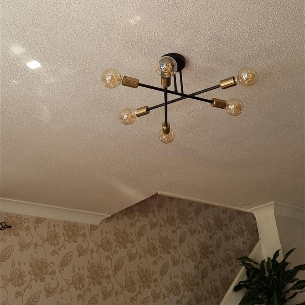 24-Inch Starburst Semi-Flush Ceiling Light with 6 Arms for Low Ceilings | Metallic Finish | Hardwired Dining Room & Kitchen Overhead Fixture | Thomler