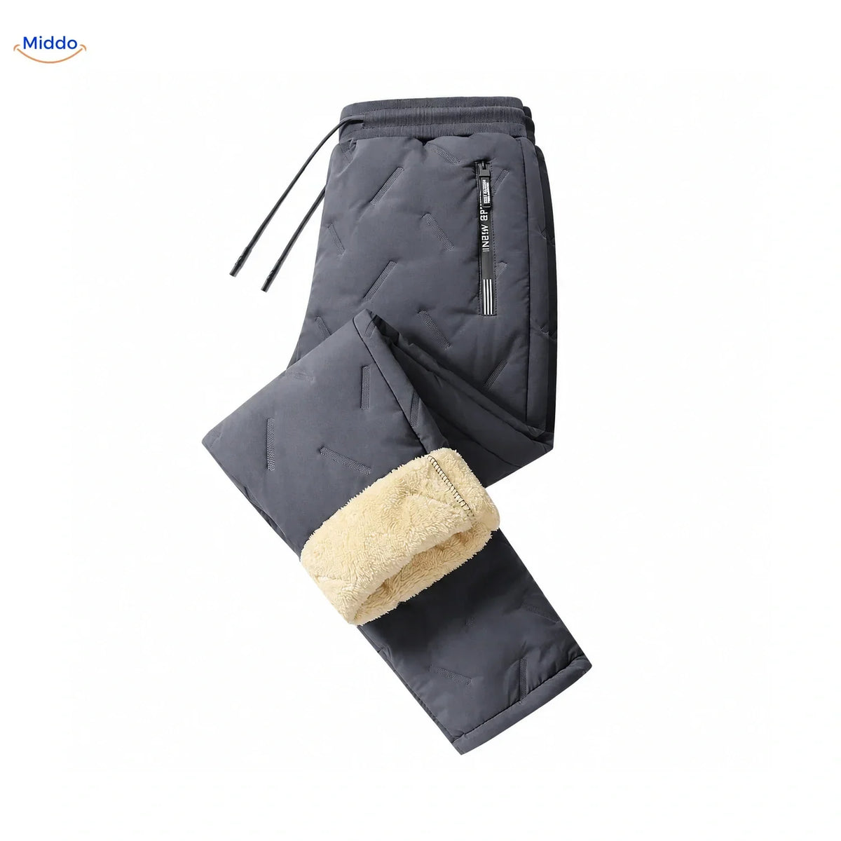 Fleece-gefütterte isolierte Jogginghose für Herren – Winterhose mit verstellbarem Kordelzug, Schwarz Grau, gerippte Bündchen