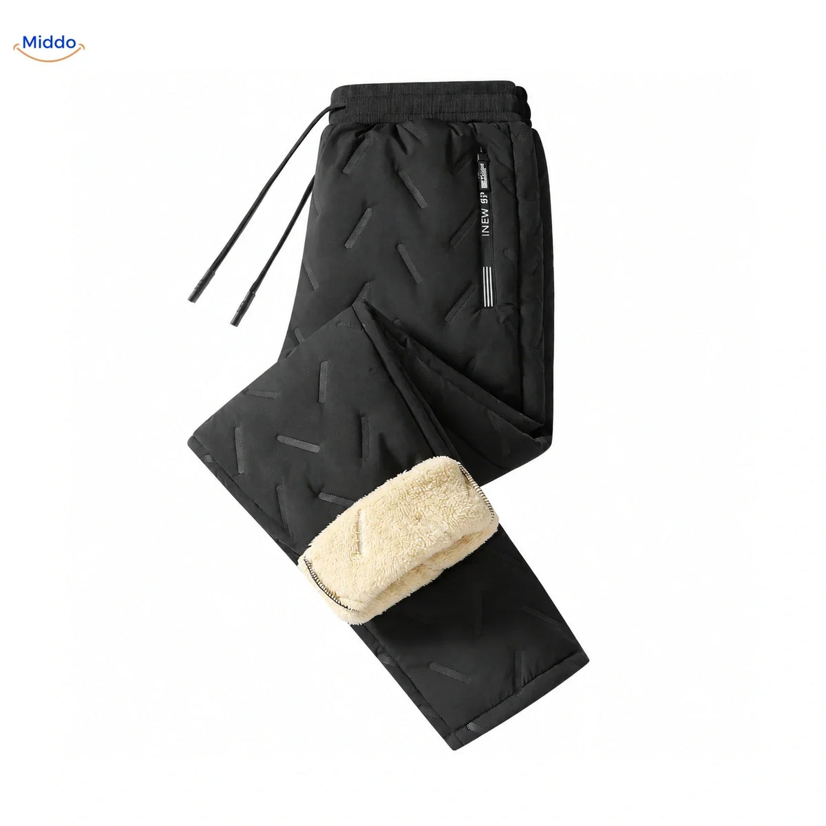 Fleece-gefütterte isolierte Jogginghose für Herren – Winterhose mit verstellbarem Kordelzug, Schwarz Grau, gerippte Bündchen