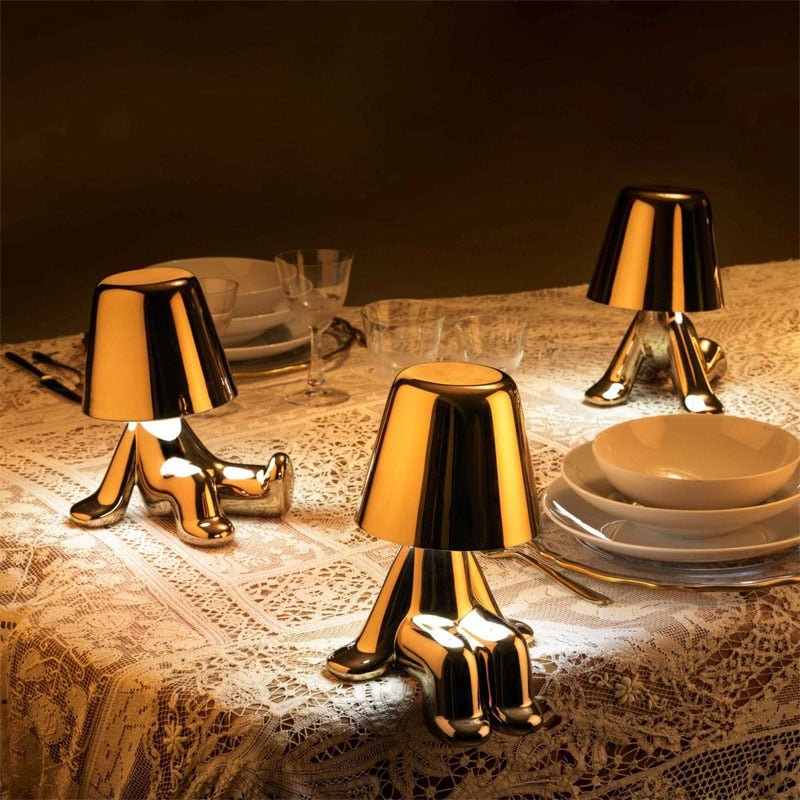 Rechargeable Touch Desk Lamp Gold Metal Cordless LED Reading Light for Nightstand Bedroom Study 7 Inch Sculptural Design Portable Task Light | Thomler