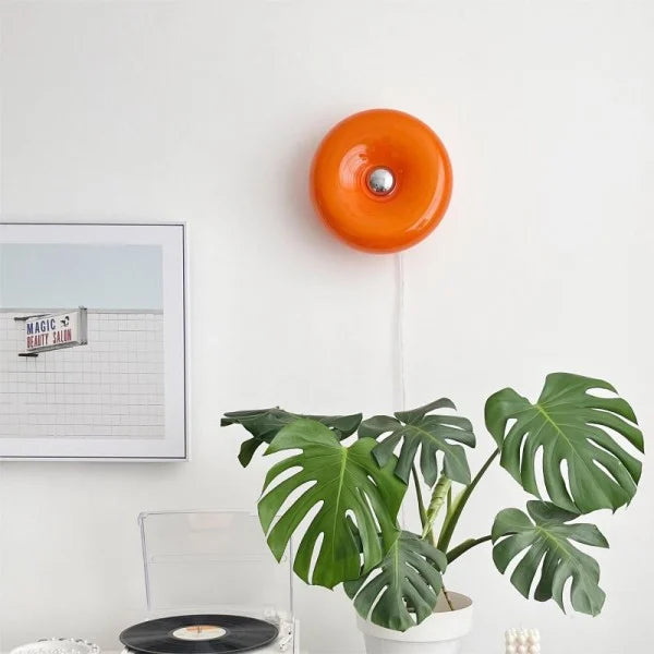 Touch-Activated LED Glass Sconce 10 in Round Orange Ambient Light for Bedroom Living Room Study Modern Energy-Efficient Decorative Fixture | Thomler