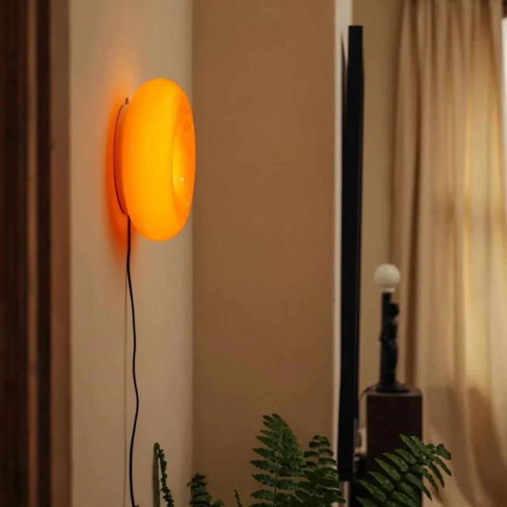 Touch-Activated LED Glass Sconce 10 in Round Orange Ambient Light for Bedroom Living Room Study Modern Energy-Efficient Decorative Fixture | Thomler