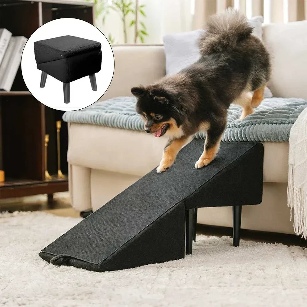 Pet Stairs with Anti-Slip Tread – Foldable 2-in-1 Ramp for Small Dogs, Seniors & Short Breeds – Velvet-Covered Step Platform for Couch & Bed