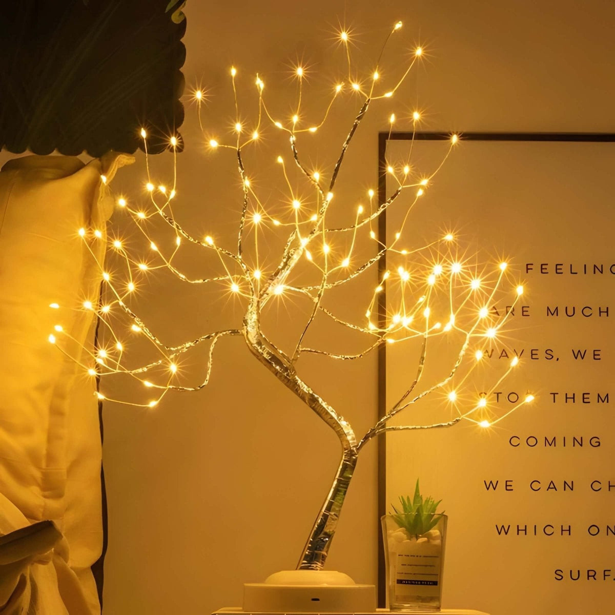 Cordless Tree Silhouette LED Accent Light for Nightstand Battery or USB Powered 19 inch Decorative Copper Lamp for Bedside Reading Home Offi | Thomler