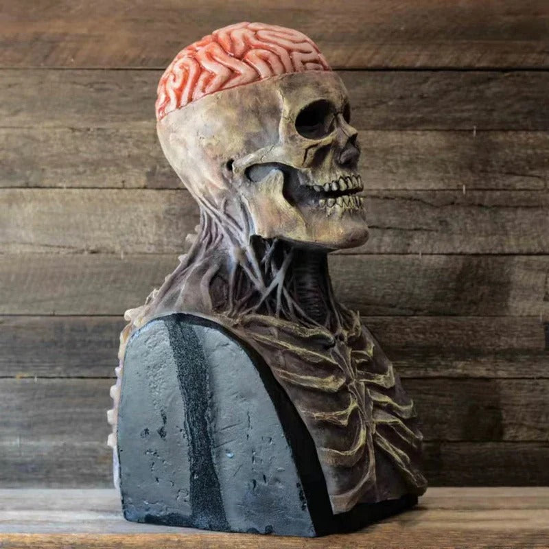 Anatomisches Skelettkostüm mit realistischer Totenkopfmaske und passendem Hut