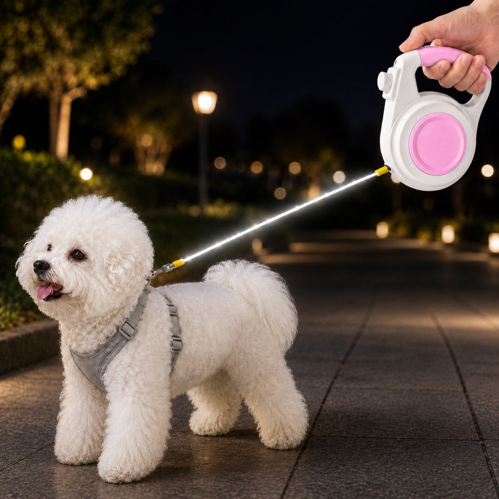 Correa retráctil recargable con luz para paseos nocturnos – Ayuda a que los perros pequeños permanezcan visibles y sean fáciles de controlar