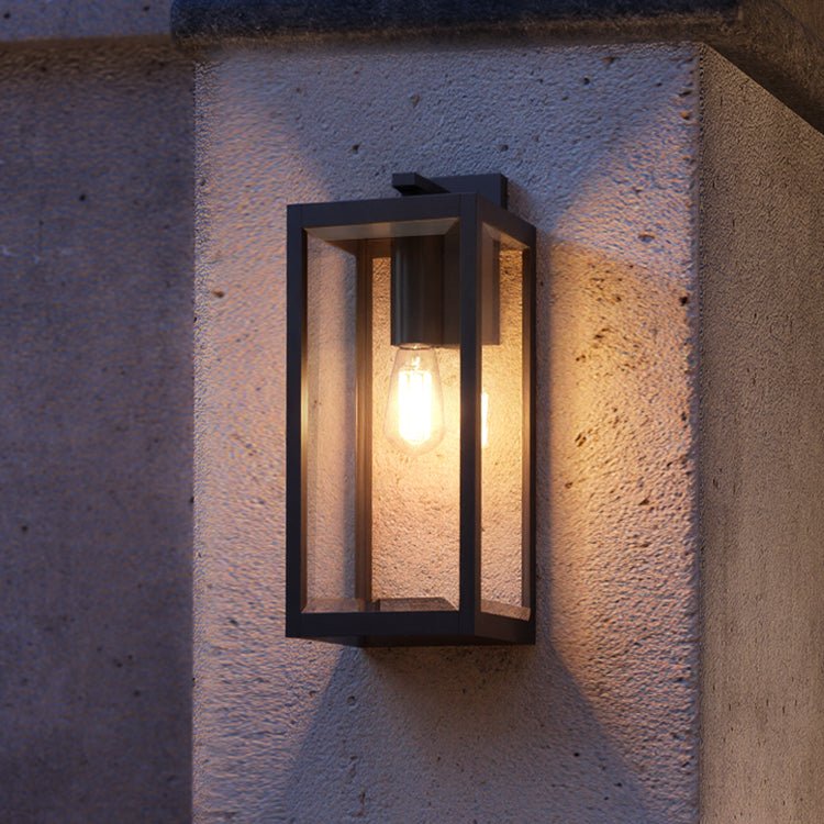 20-Zoll Außenwandleuchte aus schwarzem Stahl mit facettierten Glasscheiben für Veranda & Eingangsbereich | Wetterfeste Leuchte im Landhausstil | Thomler